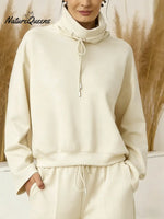 Women's Solid Color High-neck Drawstring Long-sleeve Casual Loose-fitting Sweatshirt