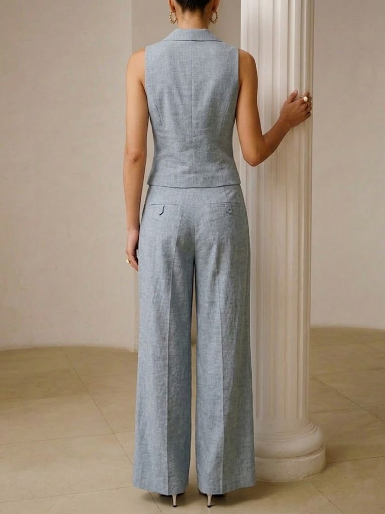 Women's Simple High-end Irregular Cut Commuter Style Cotton And Linen Suit
