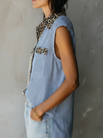 Casual Leopard-print And Striped Patchwork Cotton Blouse