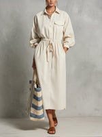 Linen And Cotton Dress With Drawstring Waist