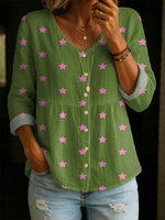 Retro Star-print Long-sleeve Button-down Shirt