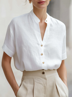 Minimalist & Cozy Stand-collar Button-up Cotton-linen Shirt