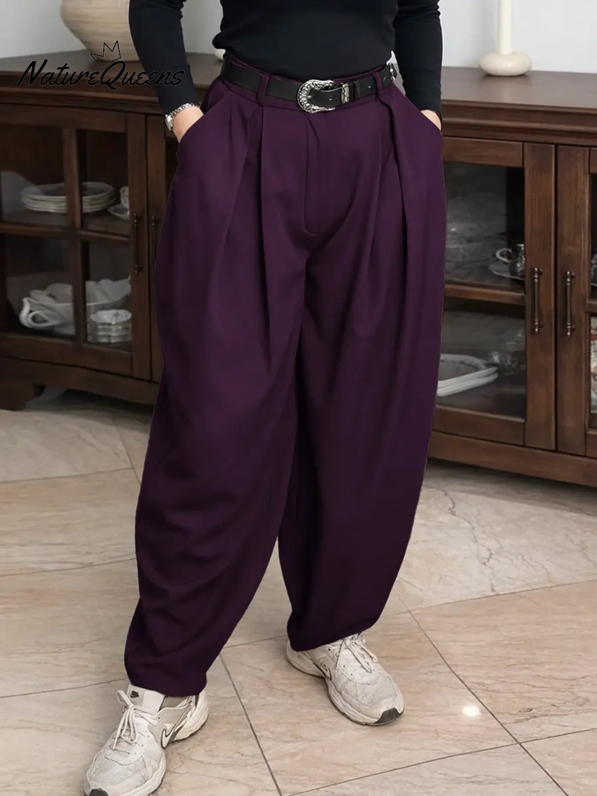 Women's Solid Color High-waisted Casual Loose Cotton Harem Pants