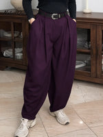 Women's Solid Color High-waisted Casual Loose Cotton Harem Pants