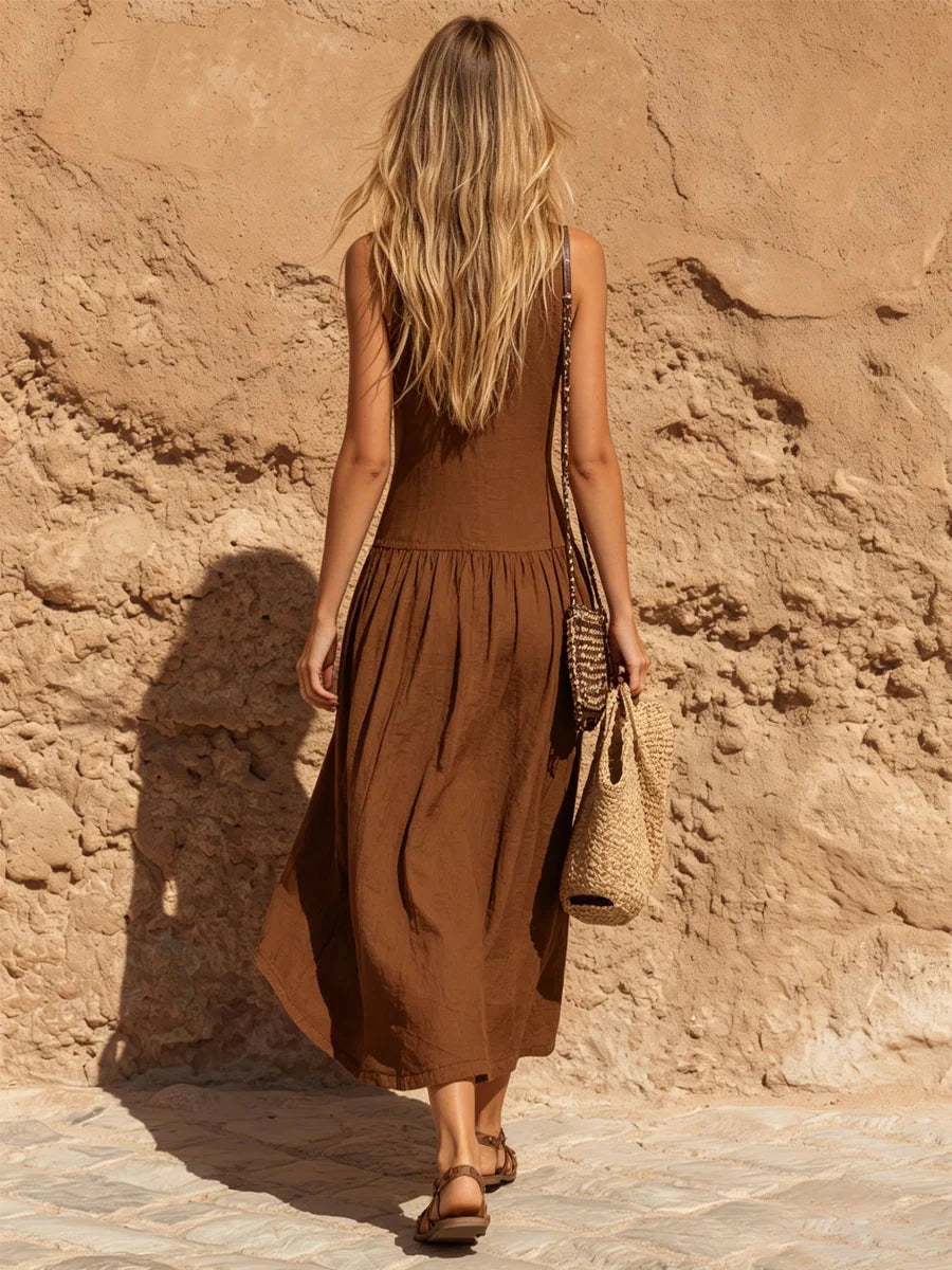 Women's Simple Cotton And Linen Sleeveless Dress