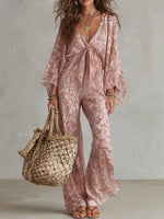 Women's V-neck Flared-sleeve Jumpsuit