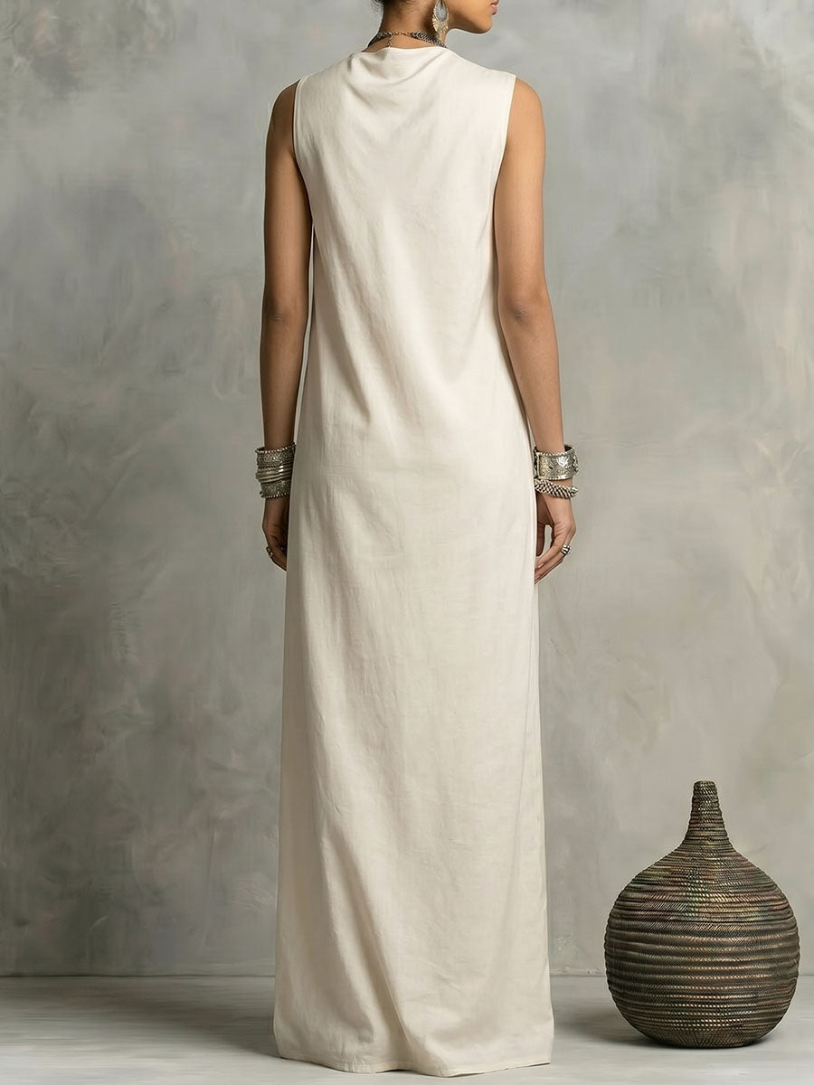 Women's Retro-chic Sleeveless Twisted Detail Asymmetric Neckline Dress