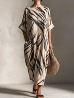 Abstract Stripe Boat Neck Loungewear Dress