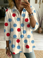 Women's Retro Colorful Polka Dots Art Print Casual Lapel Cotton Shirt