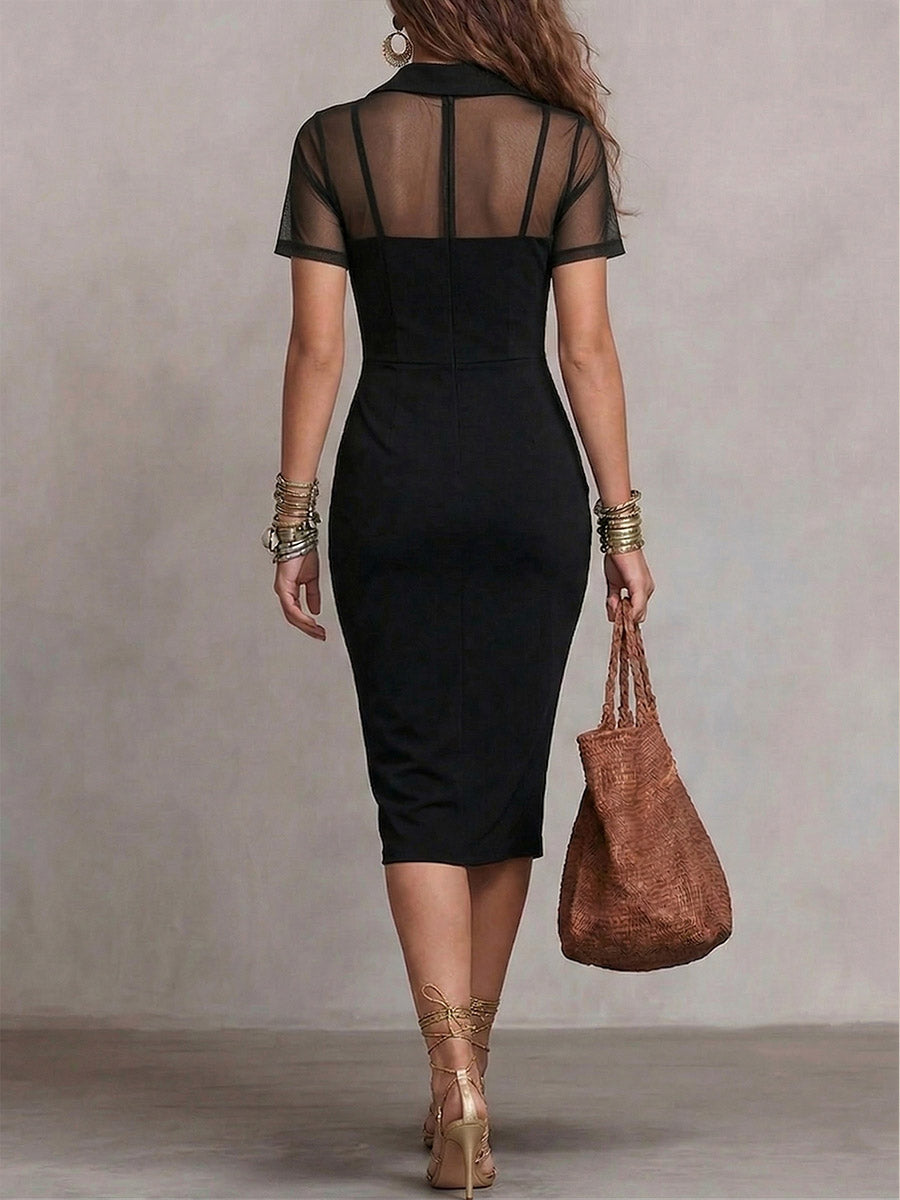 Women's Solid-color Cowl-neck Short-sleeve Casual Slim-fit Dress