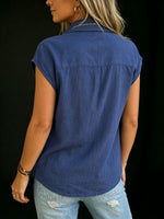 Women's Buttoned Pockets Loose-fit Short-sleeve Cotton-linen Shirt