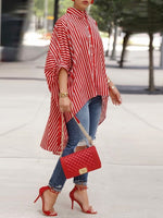 Loose-fit Casual Striped Shirt With High-low Hem