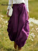 Women's Solid Color High-waisted Drawstring Casual Loose Cotton Wide-leg Pants