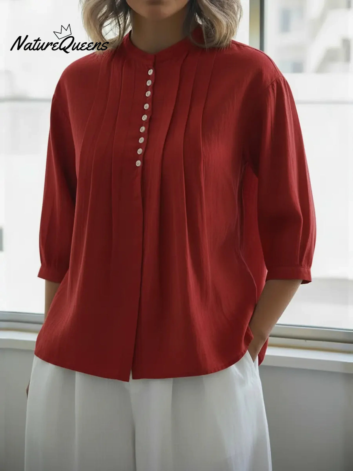 Women's Linen And Cotton Pleated Shirt