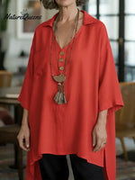 Women's Loose-fitting, Short-front, Long-back Linen And Cotton Top