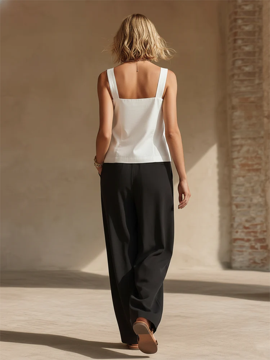 Minimalist Button Shirt And Wide-leg Pants Two-piece Set