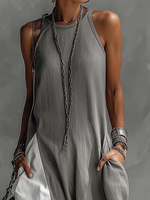 Casual And Cozy Color-blocked Cotton Dress