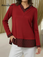 Women's Comfortable Plaid Patchwork Cotton Top