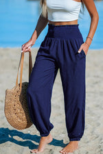 Women's Solid-color Casual Tapered Pants With Elastic Waist