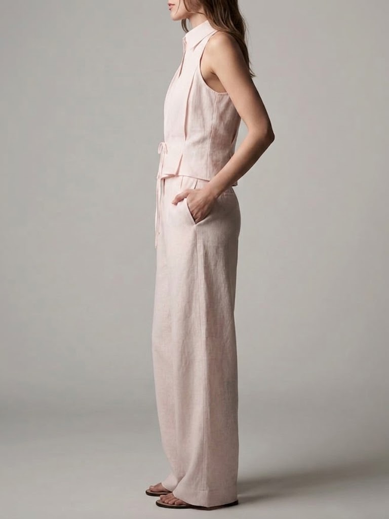Women's Simple And Gentle Style Cotton Linen Set