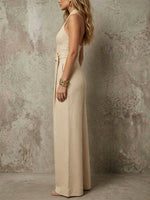 Women's Cross-neck Cotton And Linen Jumpsuit