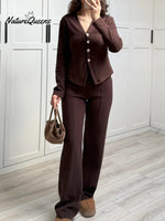 Women's Cozy Knitted Cotton Cardigan And Pants Two-piece Set