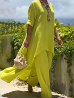 Cozy Travel Asymmetrical Hem Cotton-linen Two-piece Set