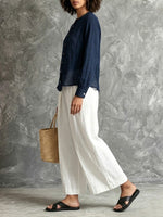Conjunto sencillo informal de algodón y lino para mujer.