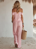 Vacation Leisure Off-shoulder Cotton-linen Jumpsuit