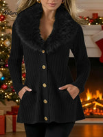 Women's Solid Color V-neck Long Sleeve Casual Loose Knit Top