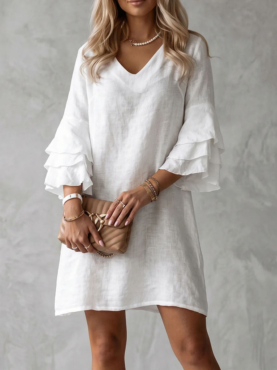 Vestido vintage de mujer de algodón y lino con volantes