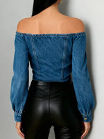 Women's Off-the-shoulder Long-sleeved Loose-fitting Denim Top