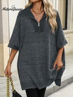 Women's Solid Color Cardigan Collar 3/4 Sleeve Casual Loose Knit Pullover Sweater