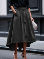 Elegant Zippered Irregular Hem Denim Skirt
