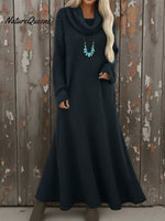 Cozy Cowl Neck Loose A-line Knit Dress