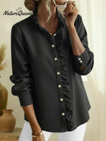 Elegant Lace-collared Denim Shirt Top