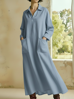 Casual And Cozy Polo-neck Loose Linen Dress