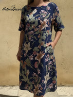 Lily Flower Print Round Neck A-line Dress