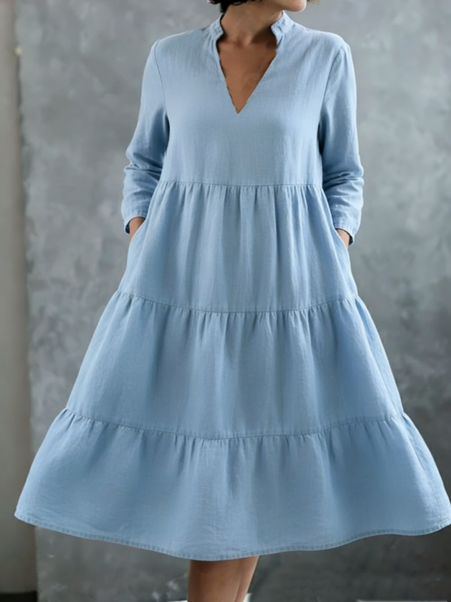 Elegant Multi-layered Hem Linen Dress