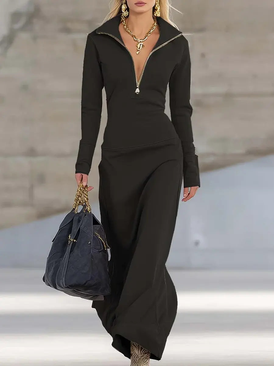 Women's Casual Loose Cozy Trendy Zip Art Cotton Long Dress