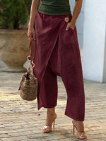 Women's Solid Color High-waisted Casual Loose Cotton Linen Wide-leg Pants