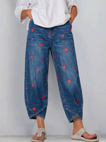 Women's Valentine's Day Heart Art Prints Casual Denim Cotton Pants