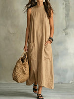 Women's Stand-collar Sleeveless Cotton-linen Dress