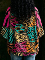 Women's Retro Leopard Print Patchwork Print V-neck Loose Shirt