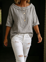 Minimalist Retro Boat-neck Cotton-linen Blouse