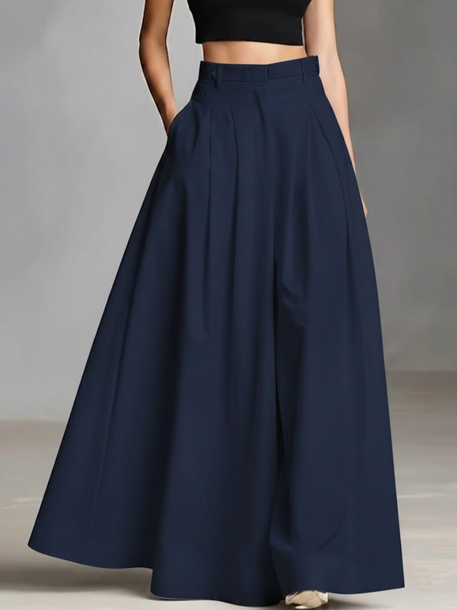 Women's Solid Color High-waisted Casual Loose Cotton Skirt