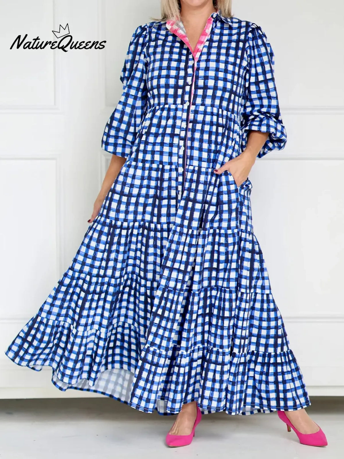 Women's Plaid Long-sleeved Cotton Dress