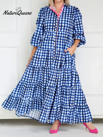 Women's Plaid Long-sleeved Cotton Dress