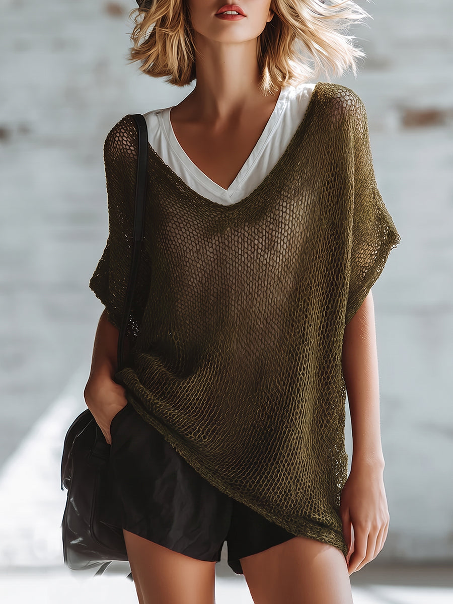 Casual & Sexy Loose-fit Open-knit Top