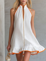 Women's Sleeveless Color-block Dress With Ruffled Hem